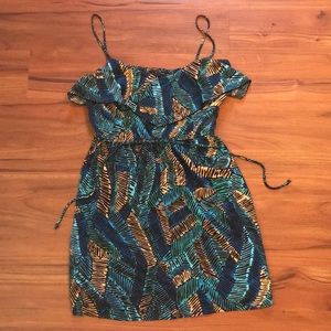Tropical dress blue, turquoise, cream